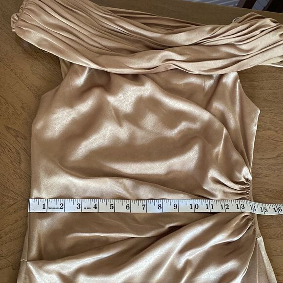 David's Bridal Bronze Off Shoulder Maxi Dress Size 6 - Picture 8 of 12
